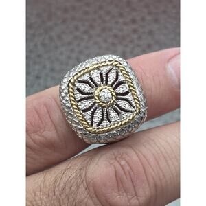 STUNNING STERLING SILVER 925 CZ 2 TONE SQUARE RING SIZE 6